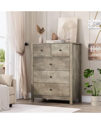 Modern 5 Drawer Dresser for Bedroom - Tall Wooden Chest, Storage Organizer, Drawers for Entryway, Hallway, Closet, Kids Room, Home Office