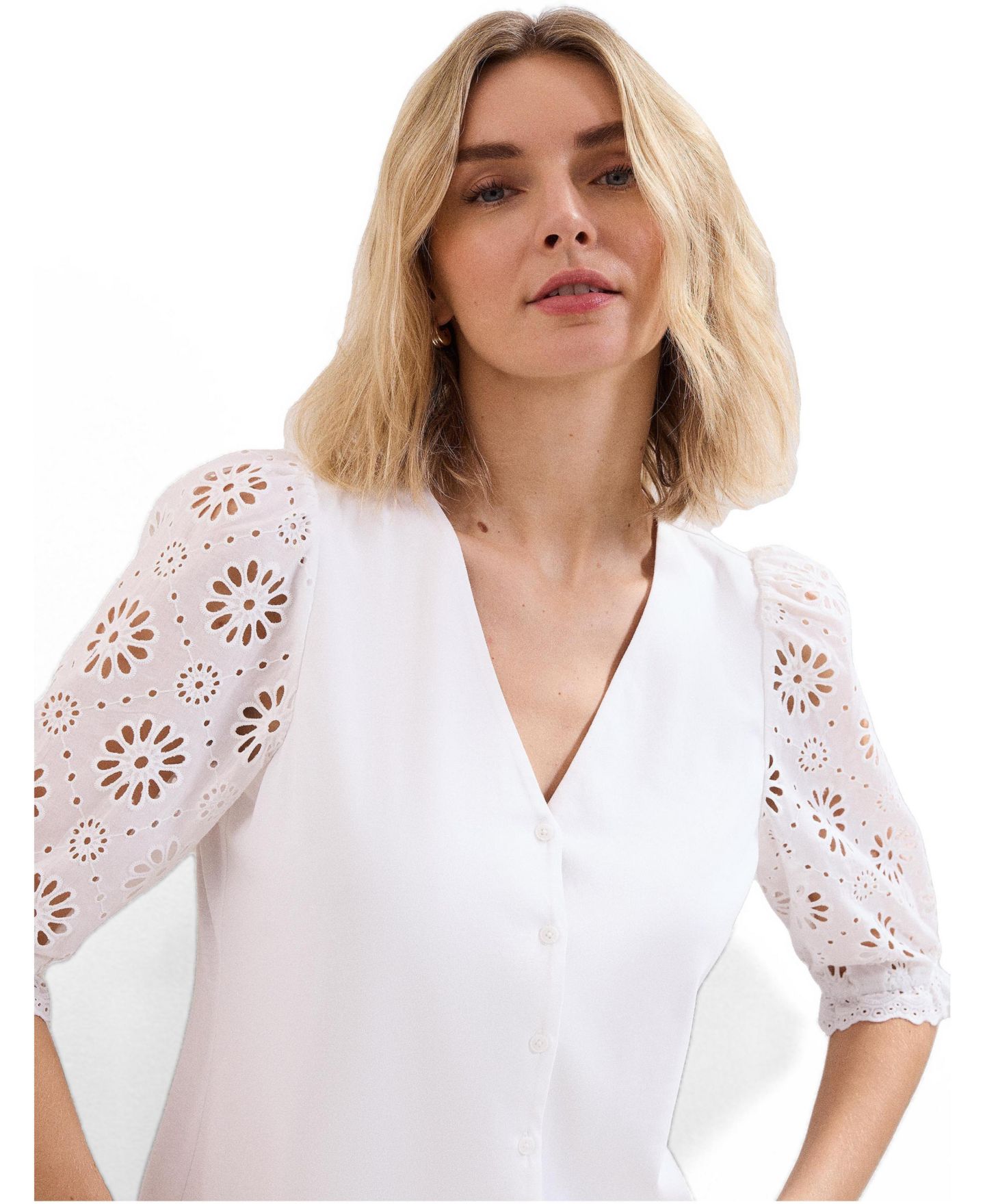 Женский топ Phase Eight Eleanor Floral Eyelet Detail, цвет: Белый — фото 1