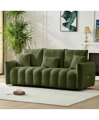  Faux Leather Chesterfield Sofa with Nailhead Trim and 2 Pillows