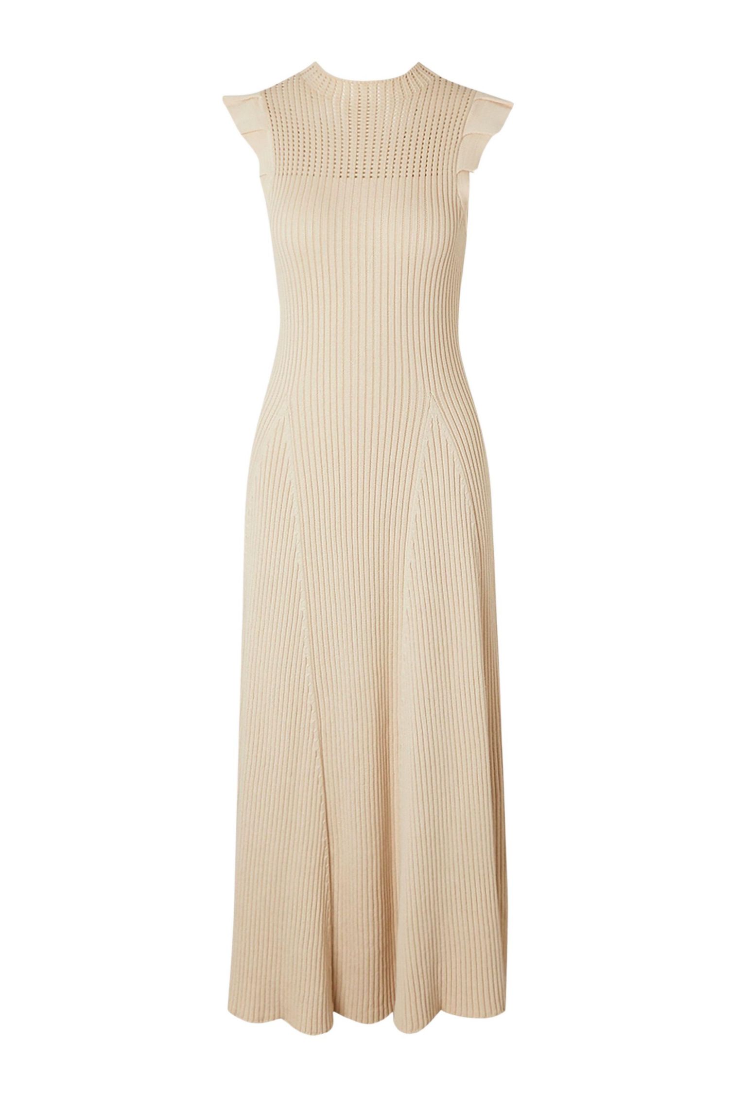 Women's Pointelle Frill Sleeve Knit Midi Dress