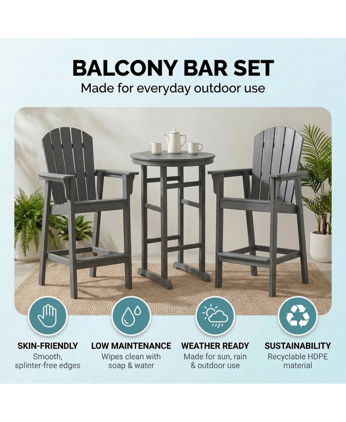 Streamdale Furniture 3-Piece Hdpe Indoor/Outdoor Bar Height Bistro Set