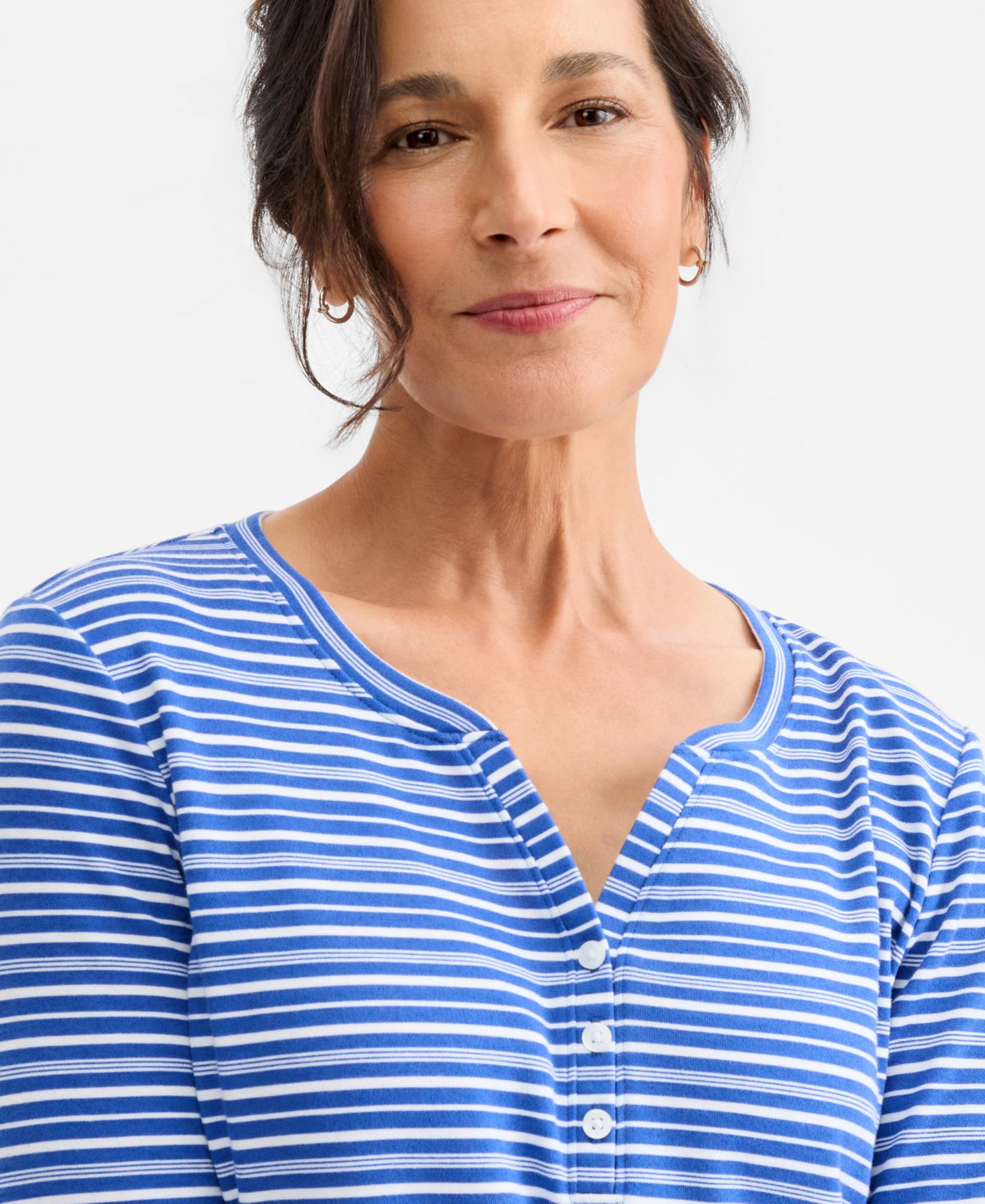 Женский топ Style & Co Printed 3/4-Sleeve Henley Top, цвет: Tanzanite — фото 3