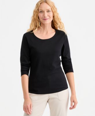 Women's Cotton Long-Sleeve Scoop-Neck Top