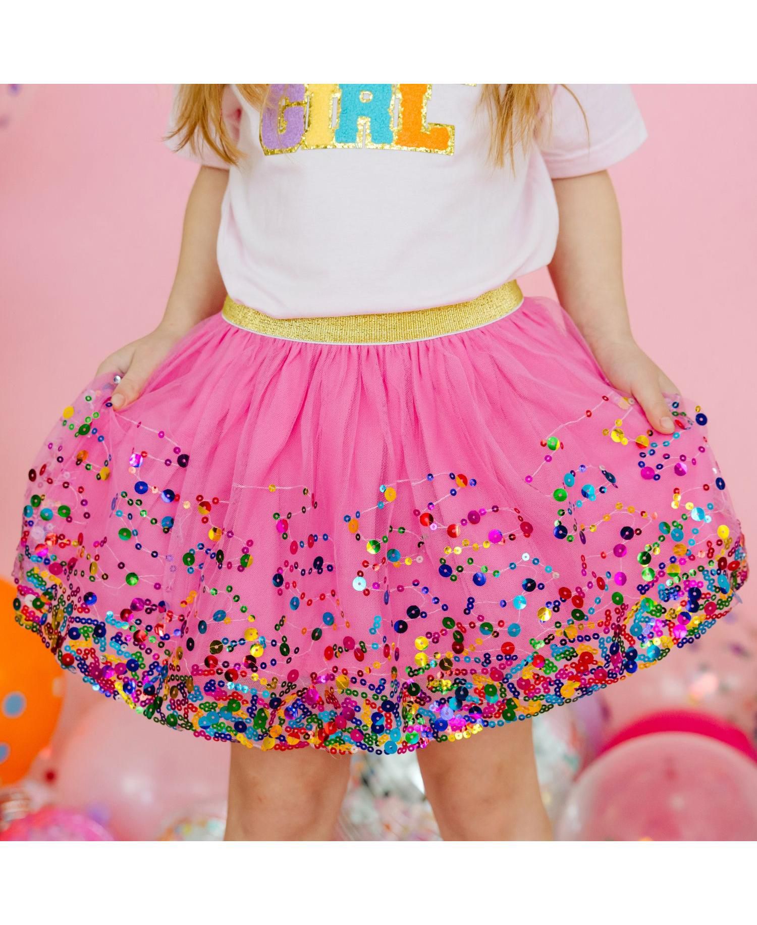 Little and Big Girls Raspberry Confetti Tutu Skirt