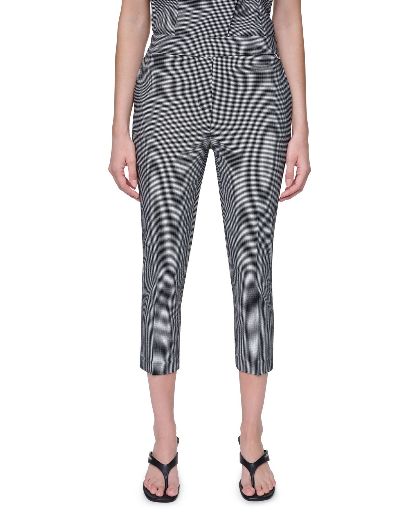 Женские брюки DKNY Petite Houndstooth Millenium Ankle, цвет: Чёрный / Слоновая кость — фото 1