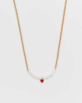 Gold Love Heart Pearl Necklace