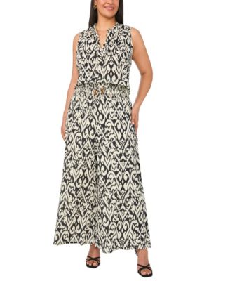 V-Neck Sleeveless Flowy Shell Top and Mid-Rise Cropped Wide-Leg Pants