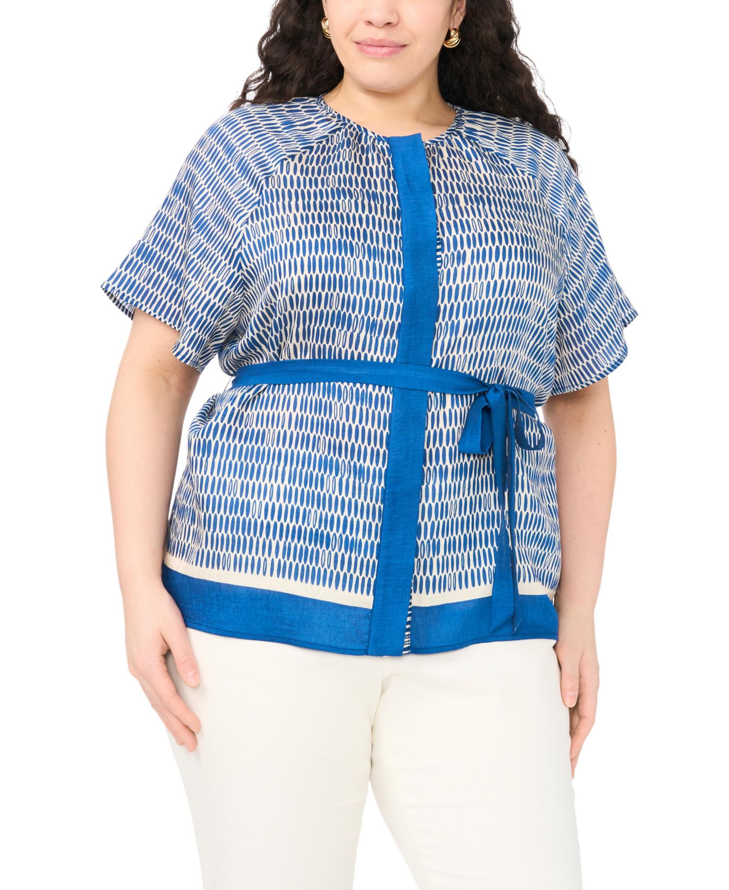 Plus Size Crewneck Flutter-Sleeve Blouse