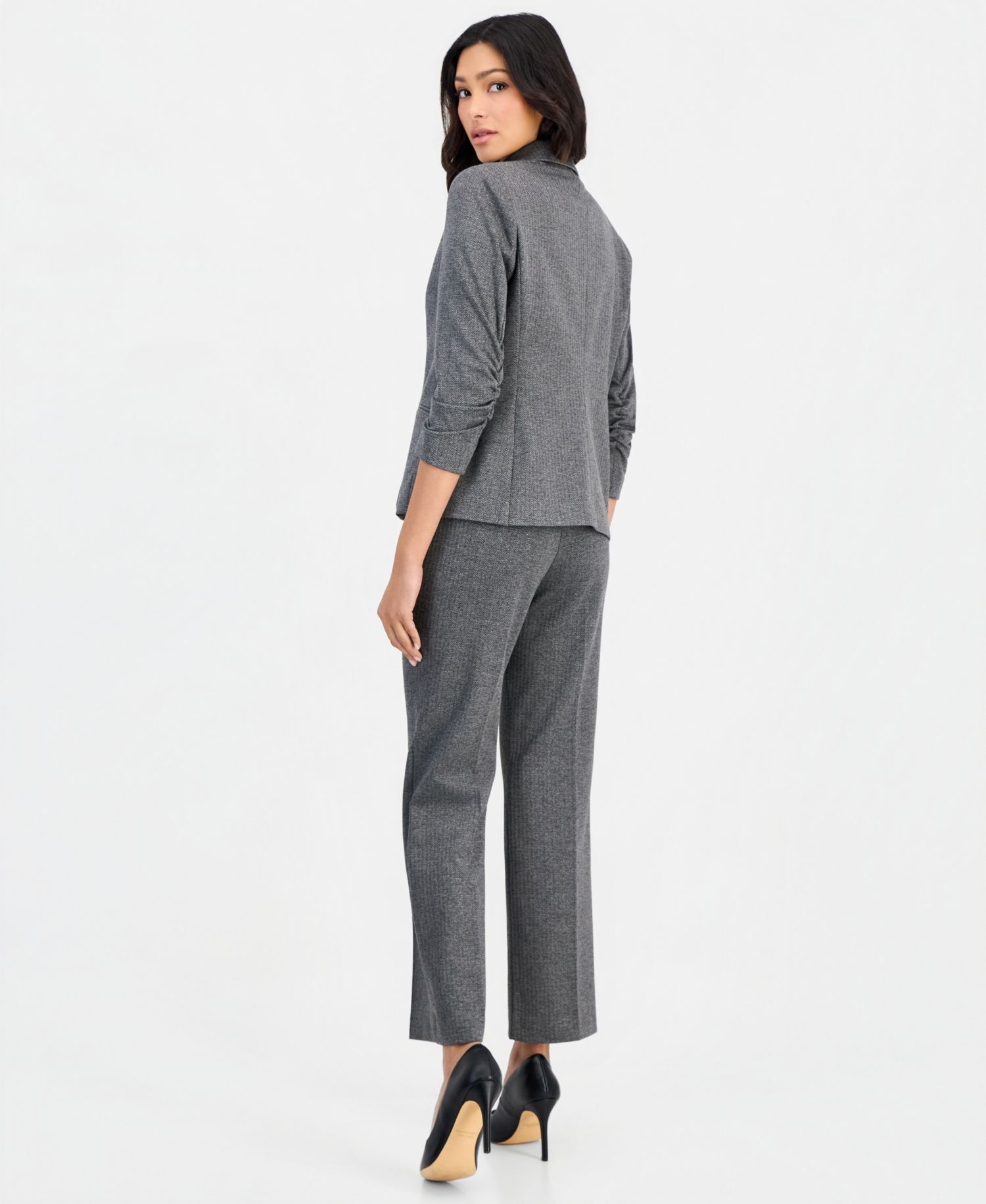 Petite Ponte One-Button Scrunch-Sleeve Jacket & NYC Compression Side-Tab Pull-On Pants