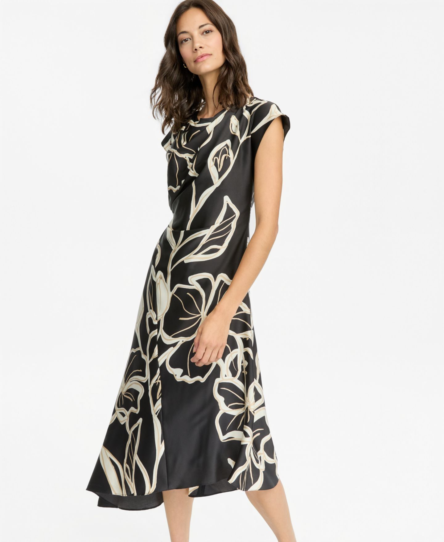 Женское платье Maggy London Cap-Sleeve Asymmetric-Hem, цвет: Чёрный / Кремовый — фото 2