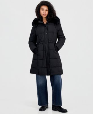 Women's Hooded Drawcord-Waist Puffer Coat