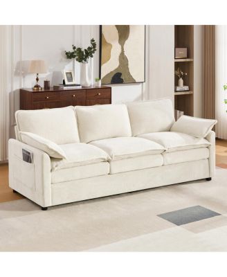 Modern  3-Seater Plush Upholstered Sofa with Side Storage