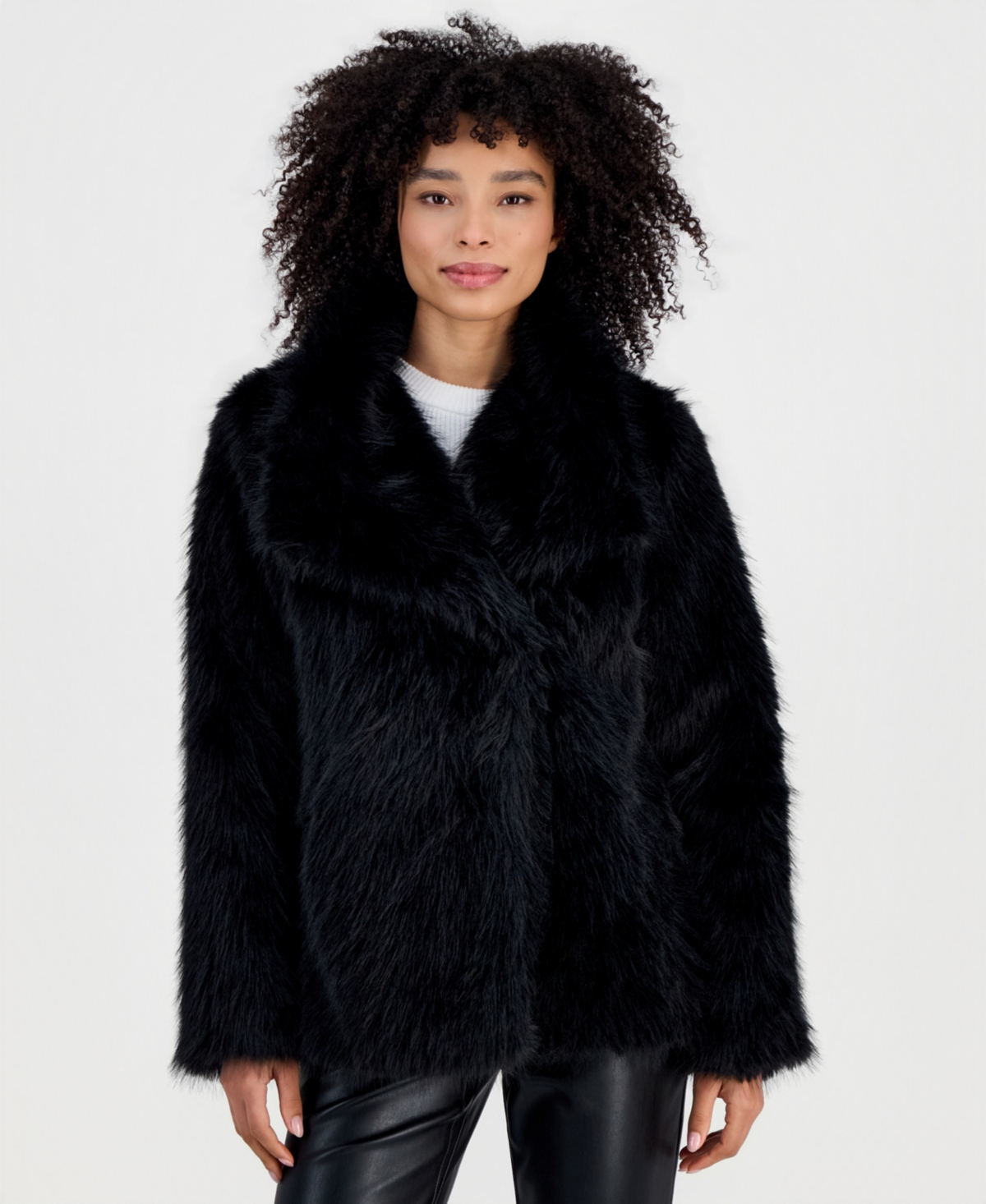 Steve Madden Women's Faux Fur Extended Collar Coat