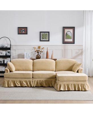 103.15" Modern Chenille L-Shaped Sectional Sofa with Ruffled Skirt