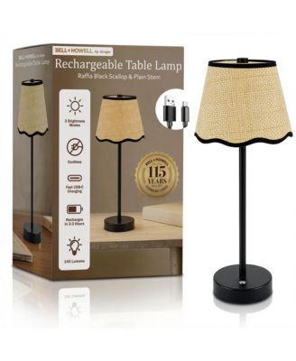Raffia Scallop Shade Plain Stem Rechargeable Touch Control LED Dimmable Cordless Table Lamp