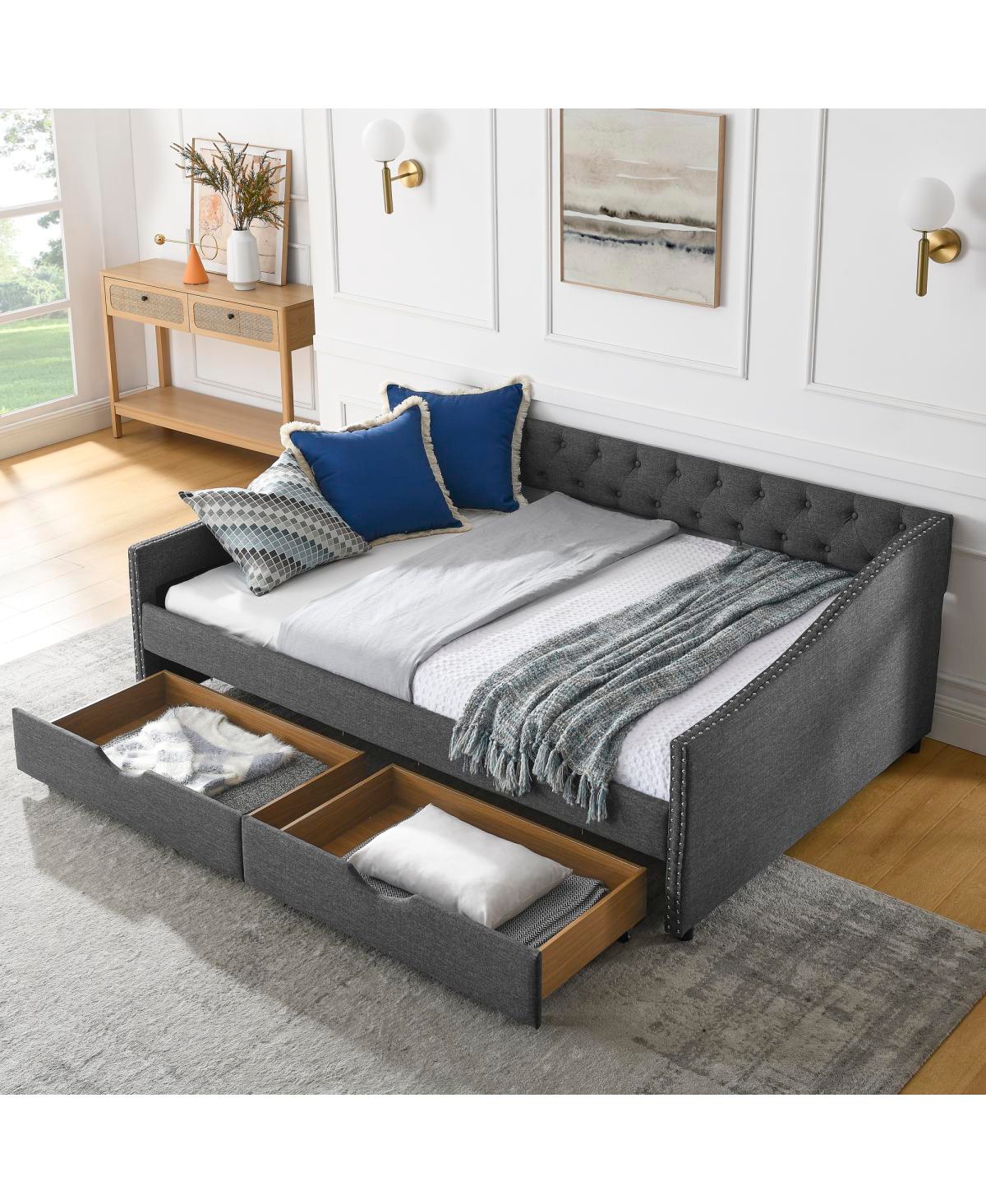 Streamdale Furniture Upholstered Full Size Daybed with Drawers and Tufted Back