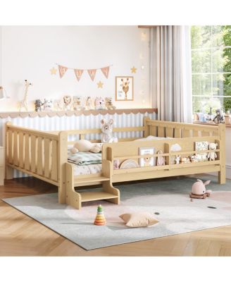 Solid Wood Floor Bed with Storage Bookcases and Stairs