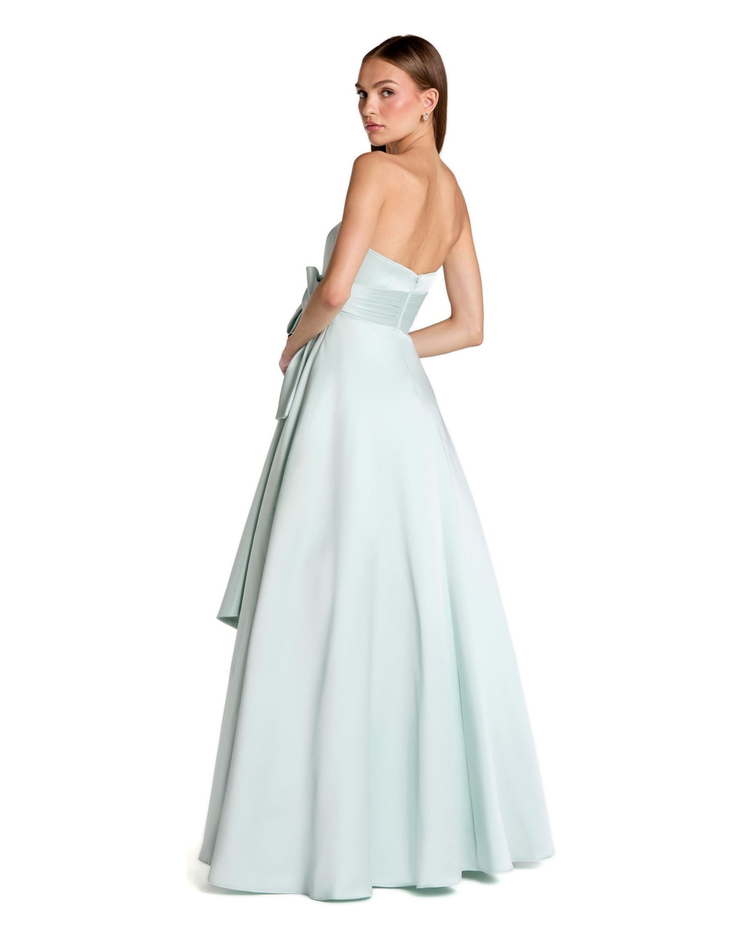 Women's Strapless Satin Ballgown with Statement Bow Detail