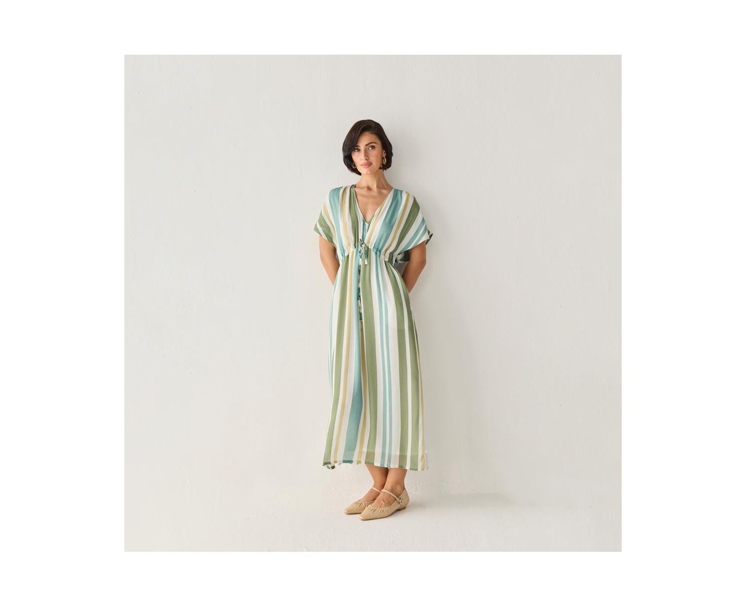 Women's Striped Drawstring Waist Maxi Dress