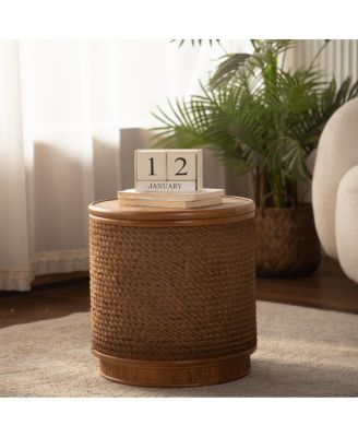 Round Rattan Coffee Table with Lift-Off Lid Storage, Boho-Chic Style