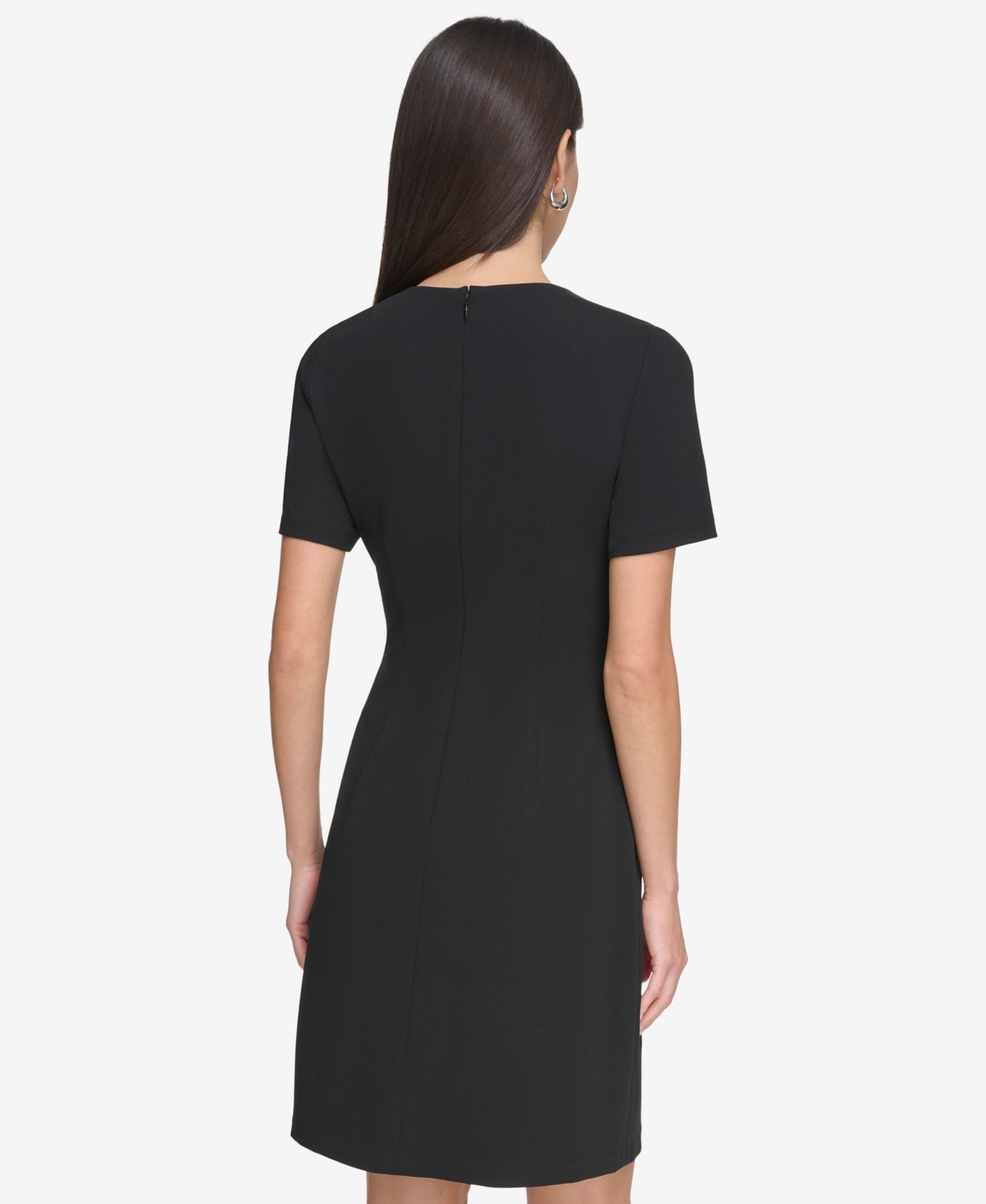 Petite Jewel Neck Asymmetric Pleated Skirt Dress