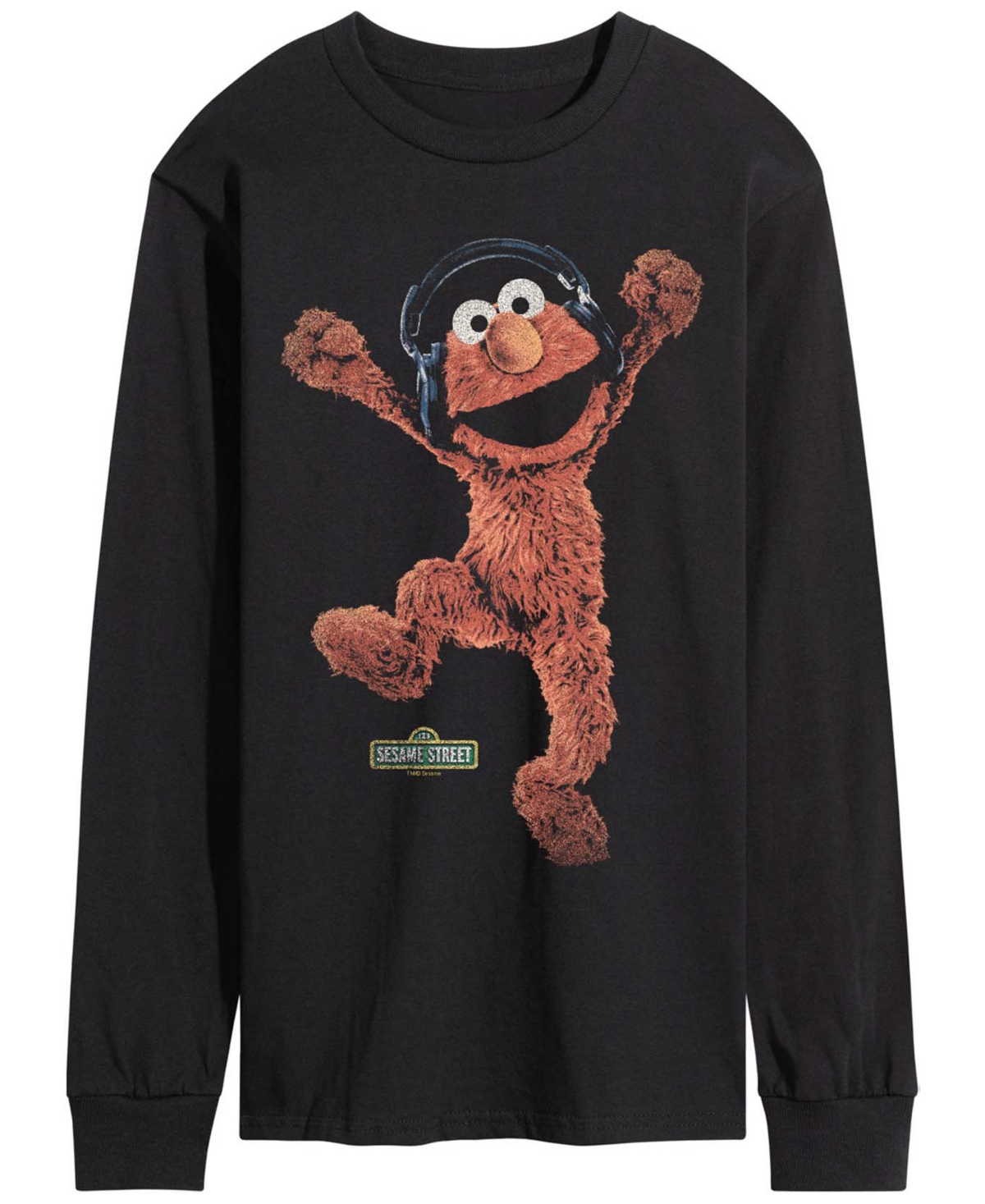 Airwaves Men's Sesame Street Elmo Vintage Faded Long-Sleeve Graphic T-Shirt - Black