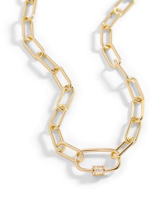 Link Chain Necklace with Pave Carabiner Clasp