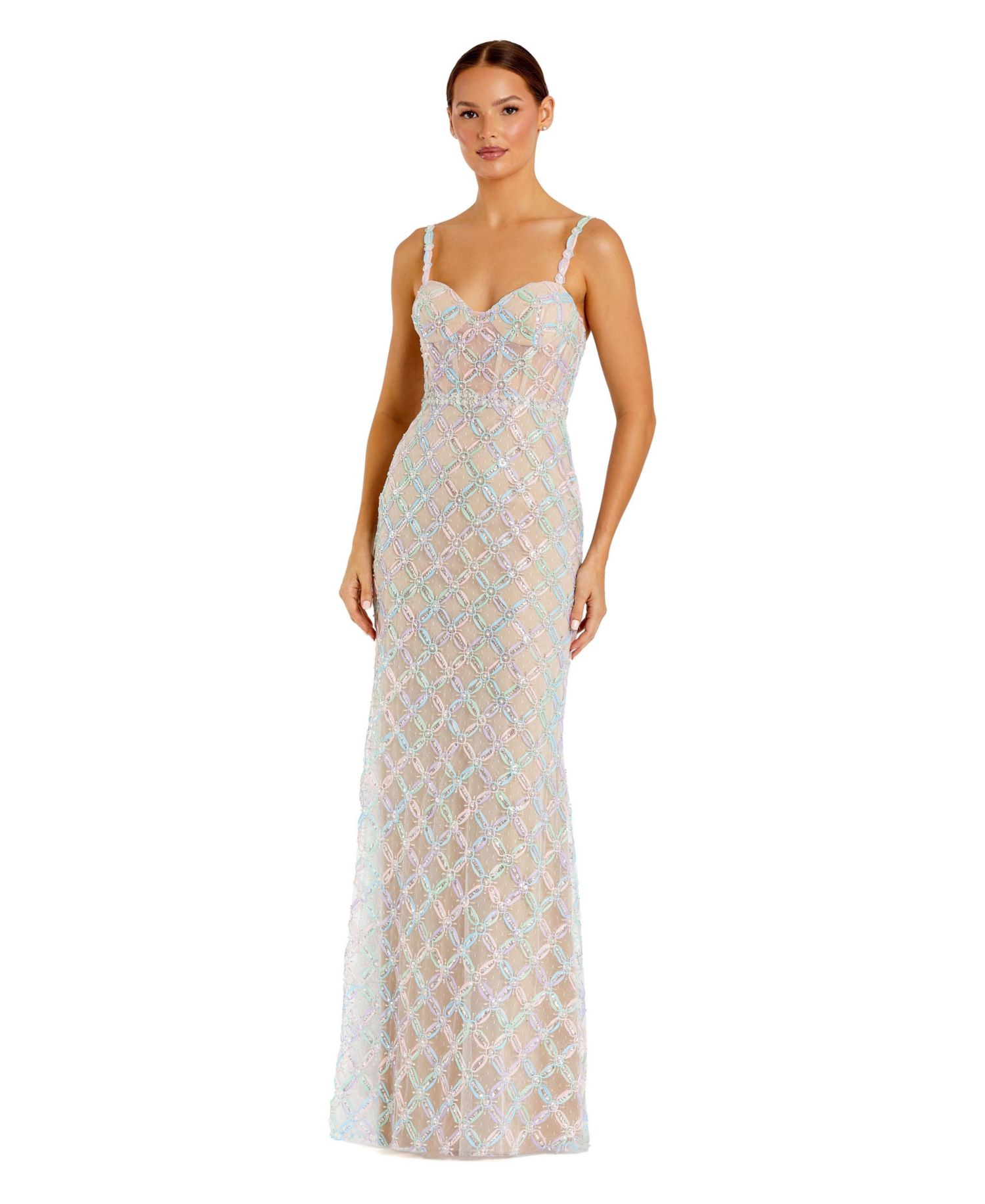 Women's Pearl Embellished Sleeveless Bustier Gown