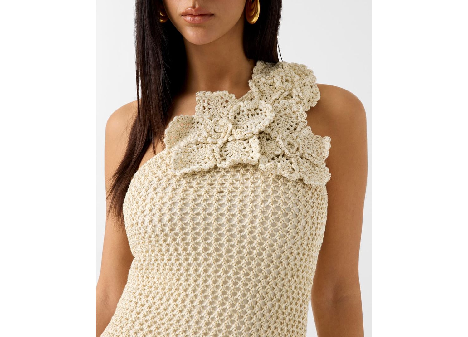 Women's Alicia Sleeveless One-Shoulder Crochet Flower Mesh Stitch Dress