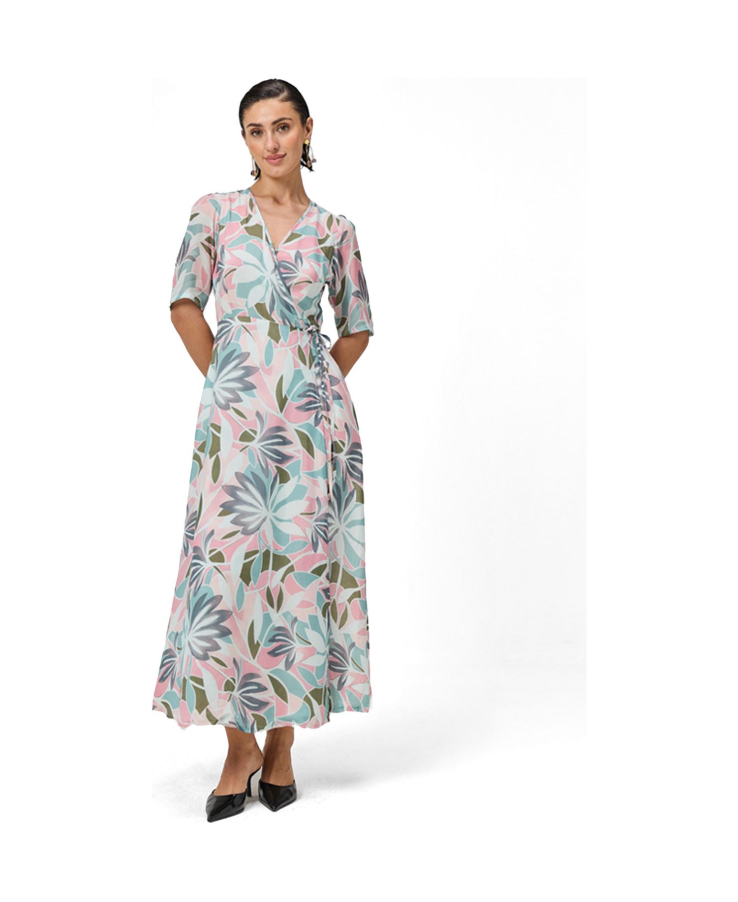 Women's Floral Print A-Line Wrap Maxi Dress