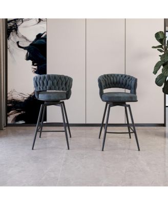 Streamdale 26" Suede Woven Swivel Bar Stools with Back and Footrest, Set of 2 (Blue)