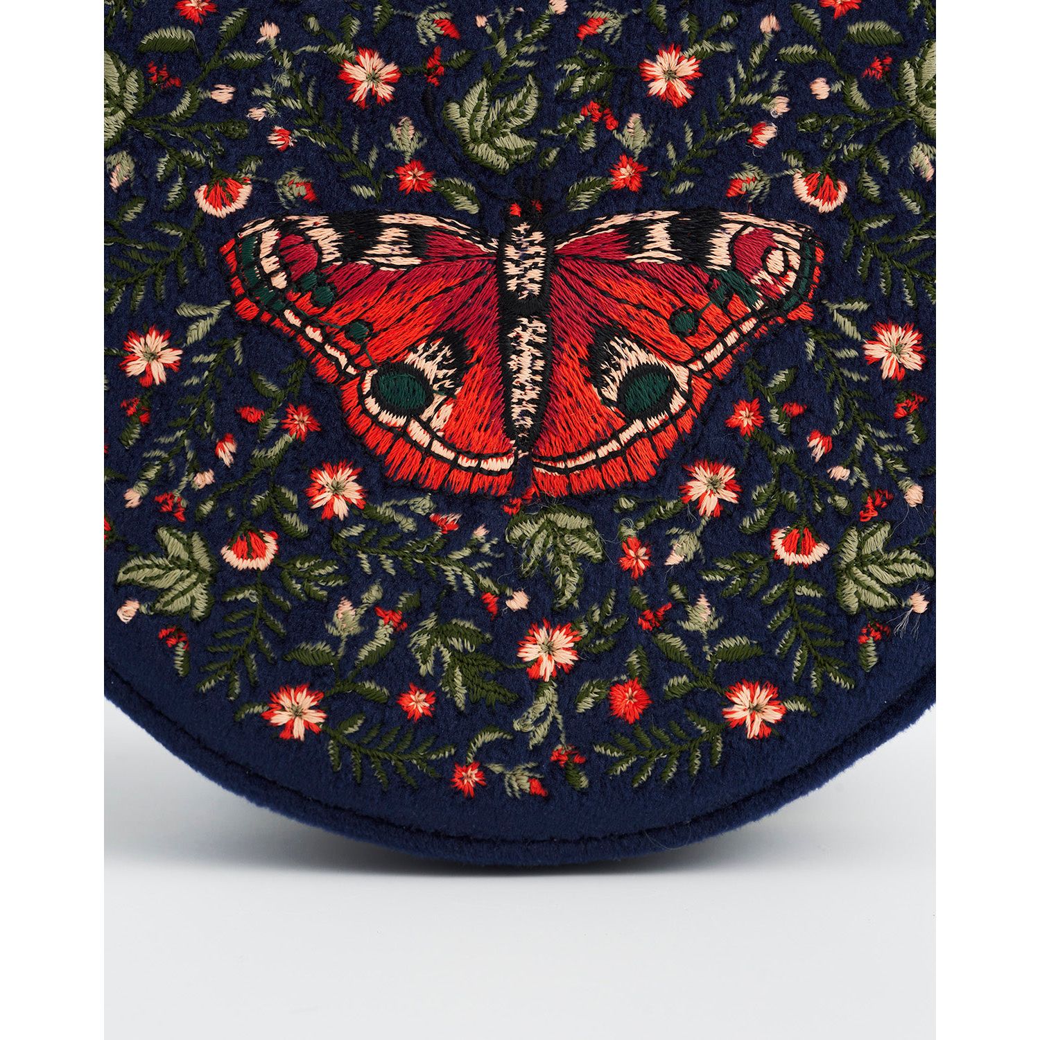 Women's Butterfly Velvet Embroidered Circle Jewellery Box
