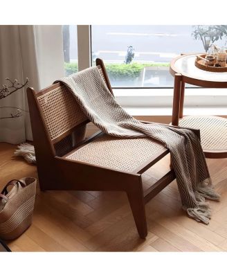 Mid-Century Rattan Accent Chair - Walnut