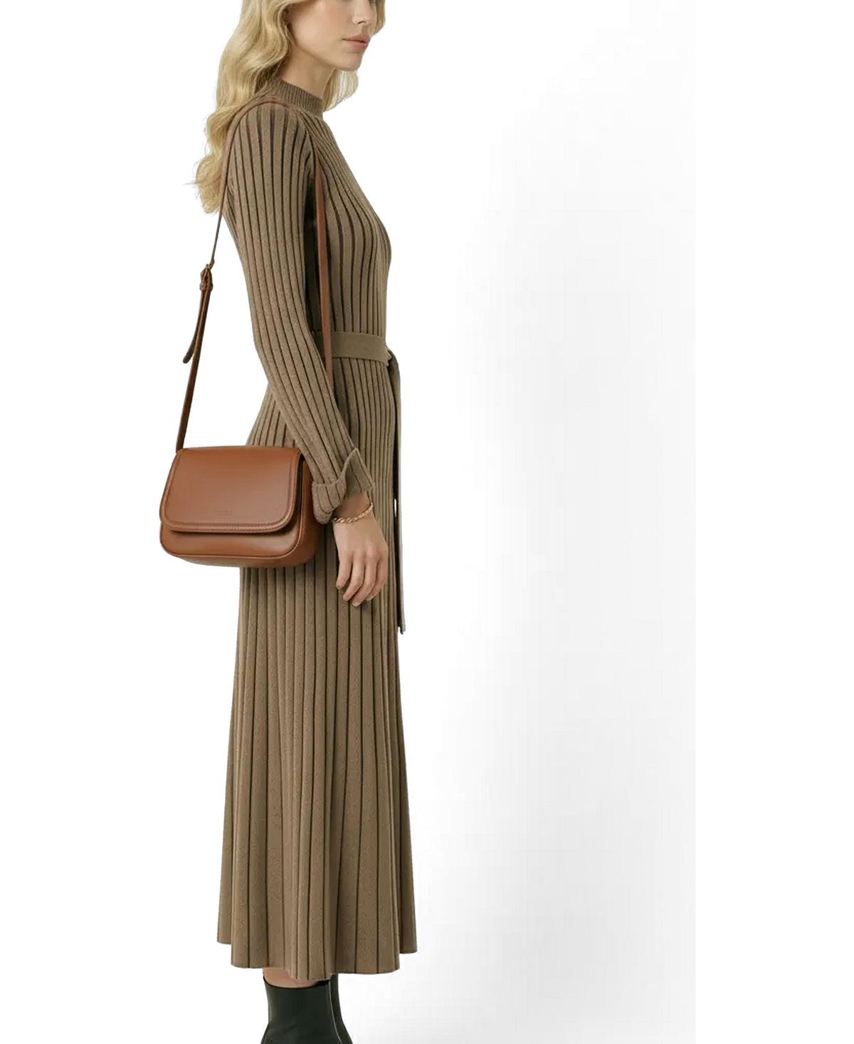Modenaire Women's Ribbed Knit Mock-Neck Fit-And-Flare Dress view 2 — MAYCSS fashion products