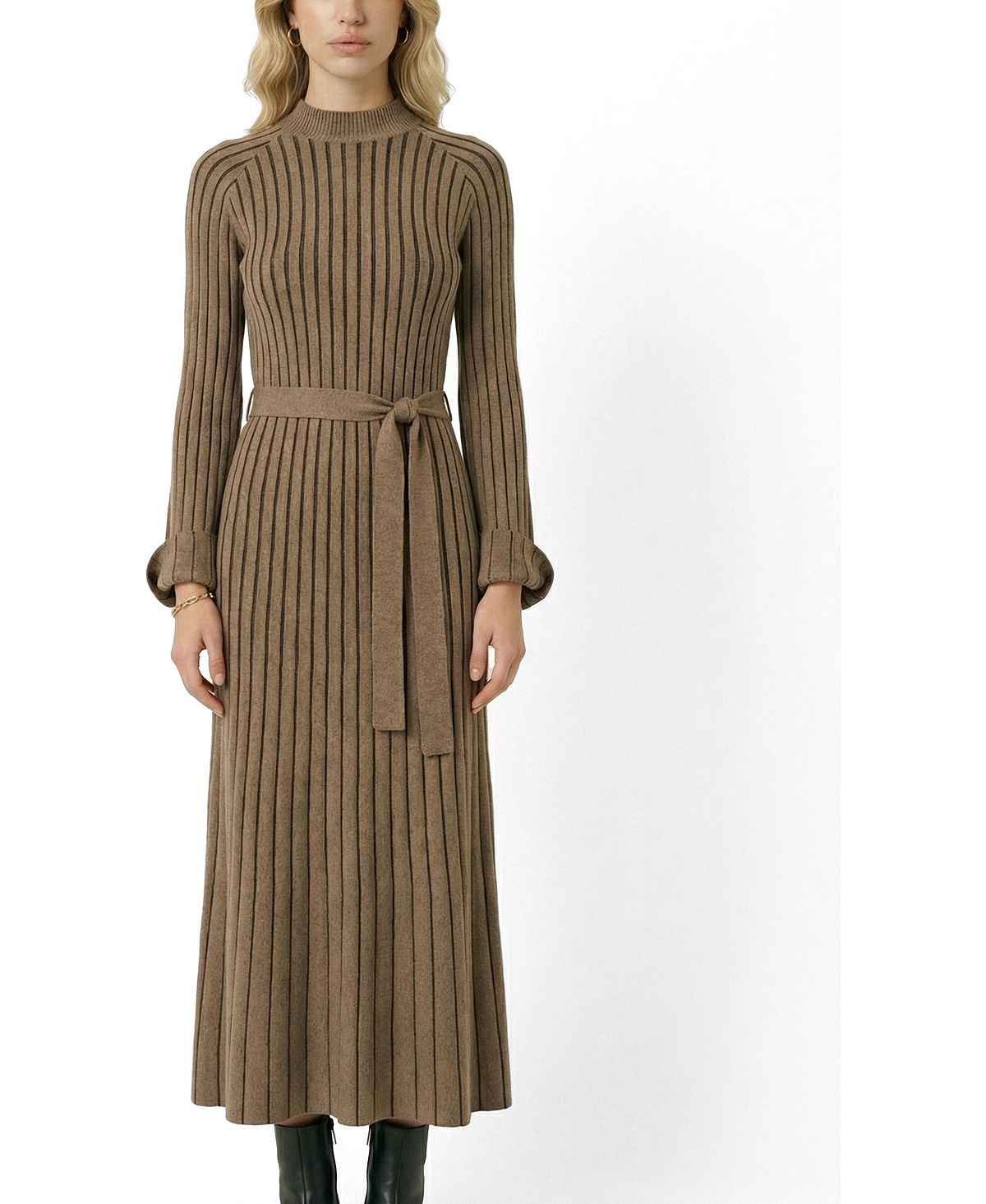 Modenaire Women's Ribbed Knit Mock-Neck Fit-And-Flare Dress view 1 — MAYCSS fashion products