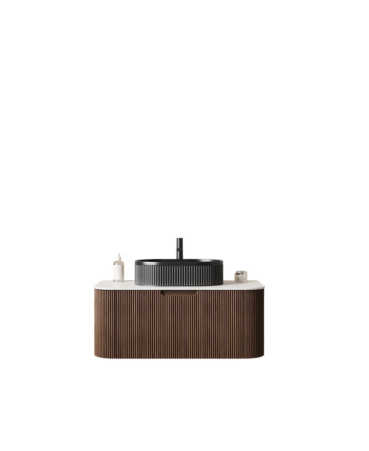Sillysis Wall Mounted Bathroom Vanity with Sintered Stone Top, Oval Sink, Stripe Drawer
