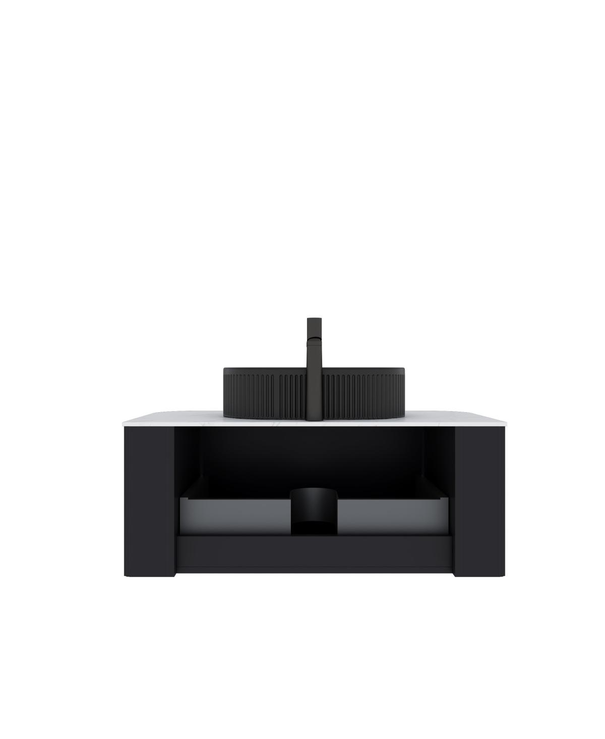 Sillysis Wall Mounted Bathroom Vanity with Sintered Stone Top, Oval Ceramic Sink, Striped Drawer Panel
