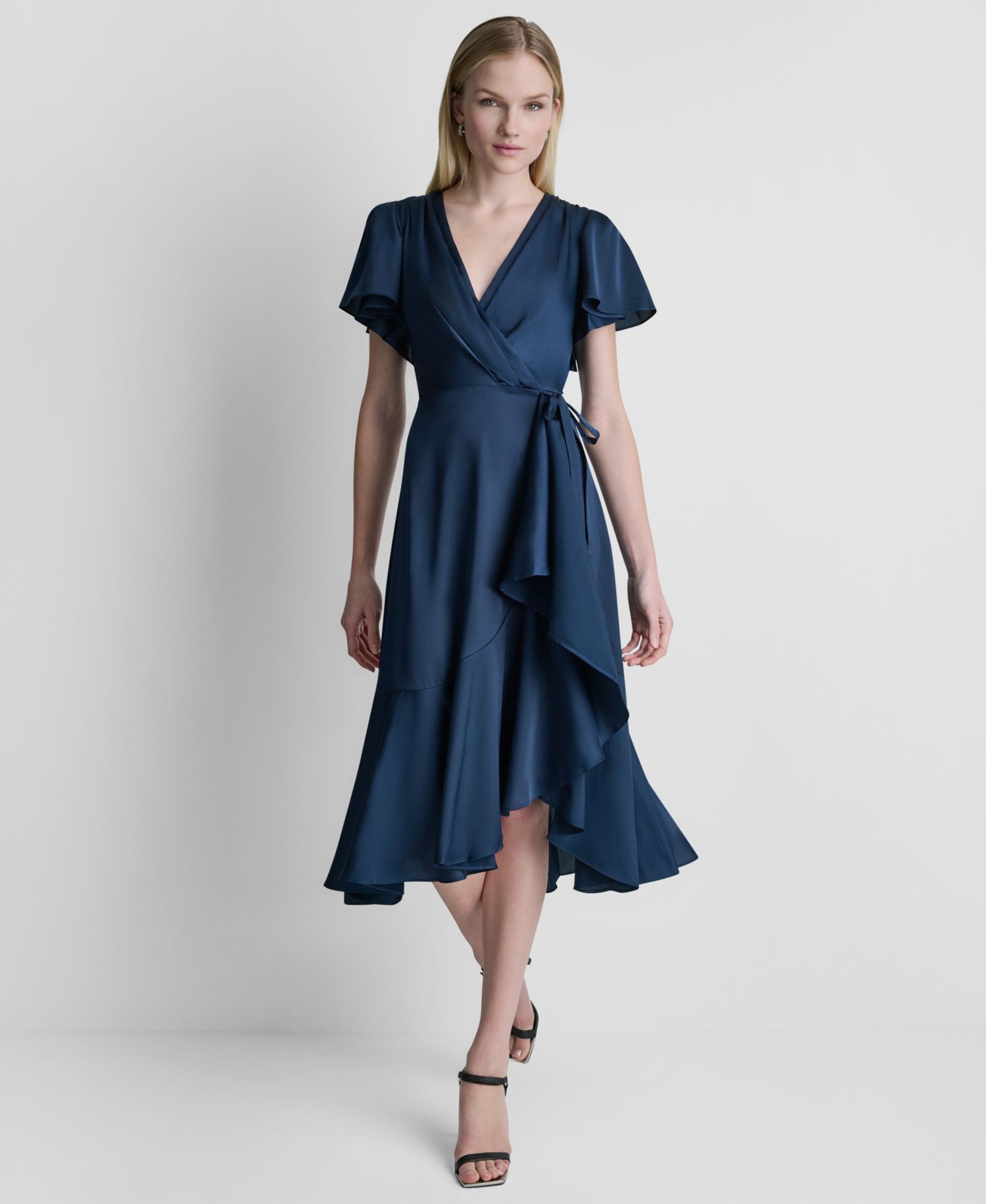 Women's Side Tie Faux Wrap Midi Dress