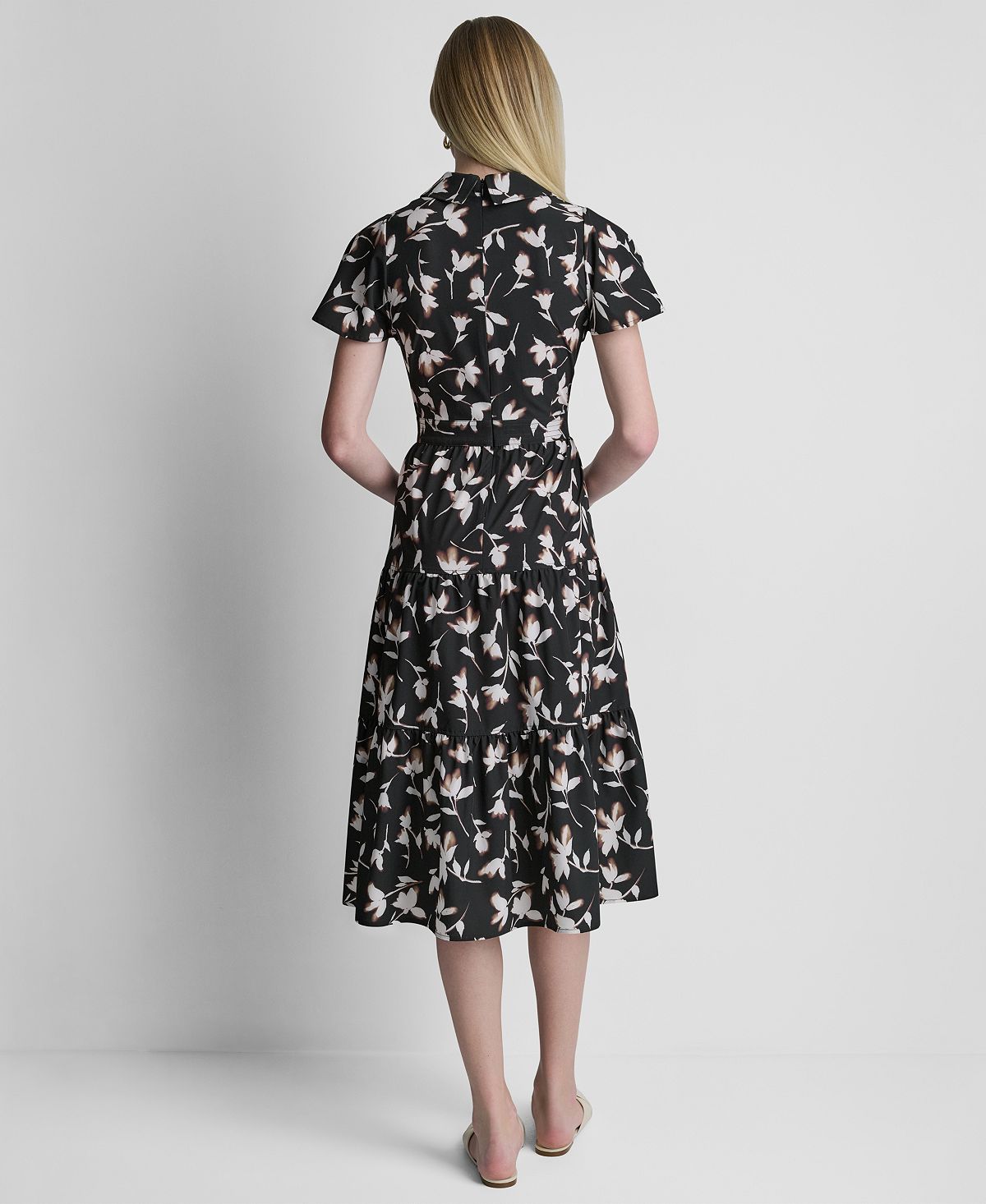 DKNY Women's Flutter-Sleeve Tiered Printed Midi Dress view 5 — MAYCSS fashion products