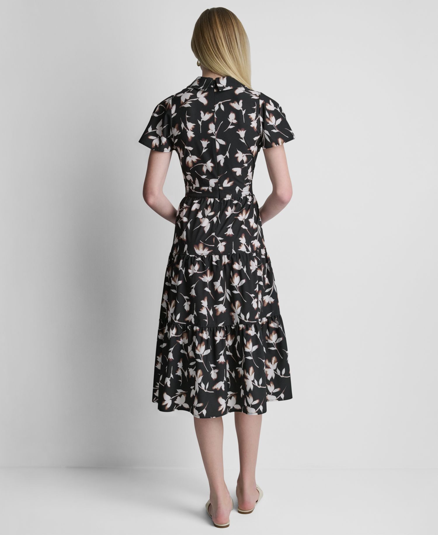 Women's Flutter-Sleeve Tiered Printed Midi Dress
