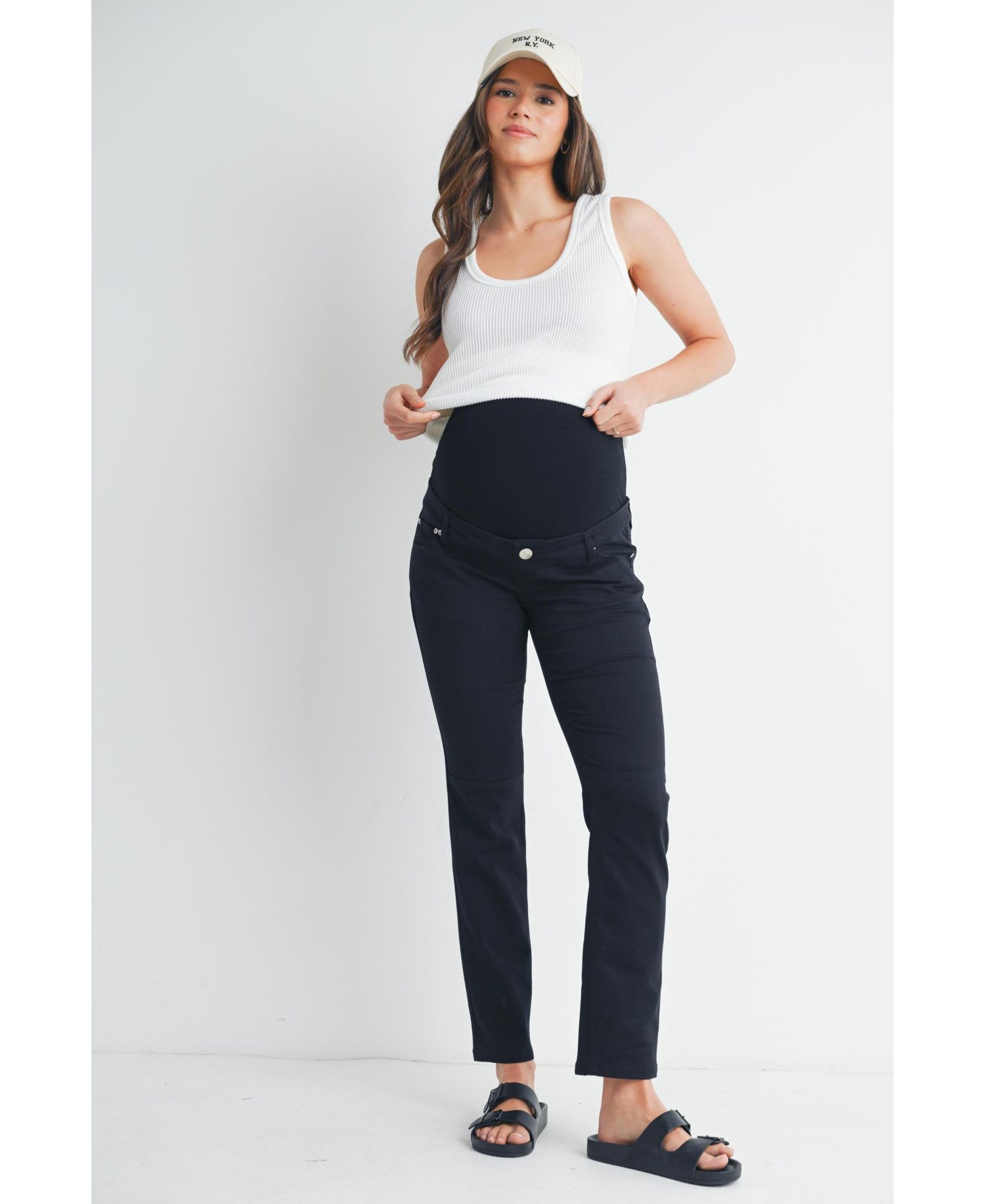 Maternity Straight Leg Pants with Over the Belly Panel and Pockets