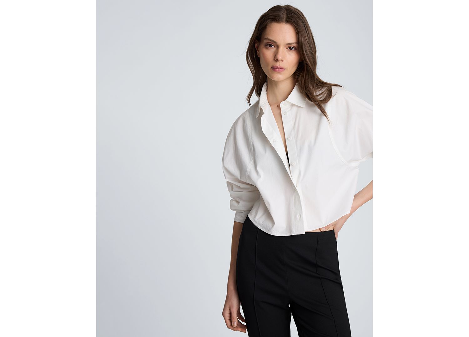 Women's Exaggerated Armhole Cropped Long Sleeve Button Front Shirt