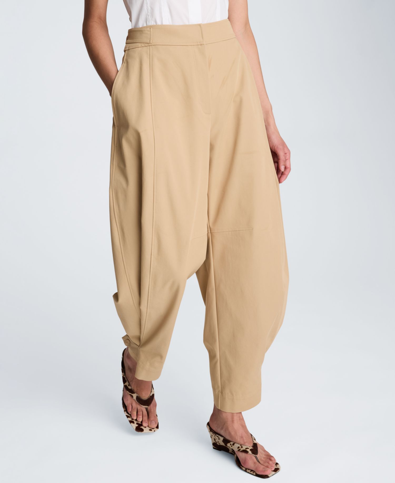 Women's High Rise Fly Front Tab Barrel Leg Pants
