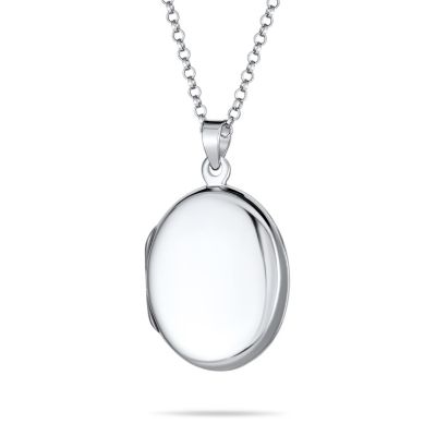 Simple Plain Oval Keepsake Photo Locket Necklace Holds Pictures .925 Sterling Silver