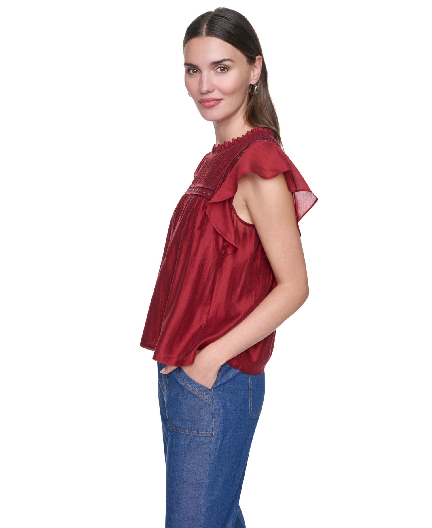 Women's Pin-Tucked Studded Blouse