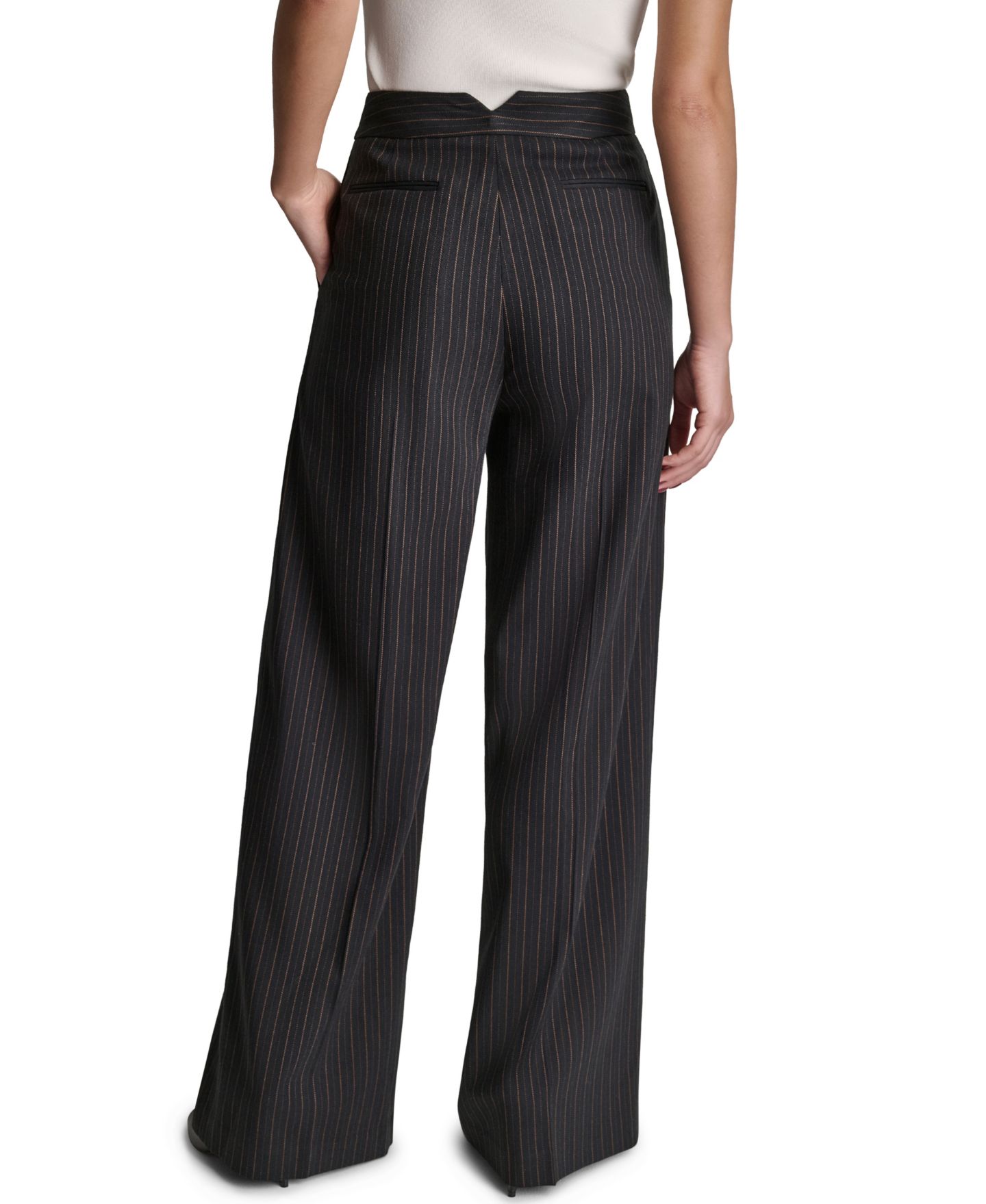 Женские брюки BCBG Pinstripe Full-Length High-Rise, цвет: Чёрный разноцветный — фото 6