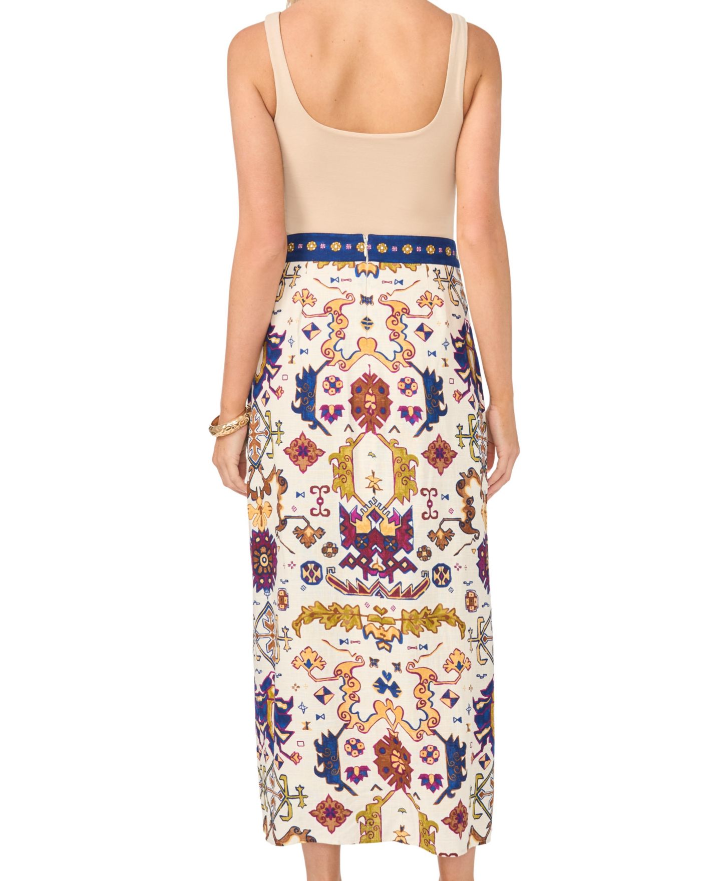 Женская юбка Vince Camuto Printed Faux Wrap Midi, цвет: Слоновая кость — фото 5