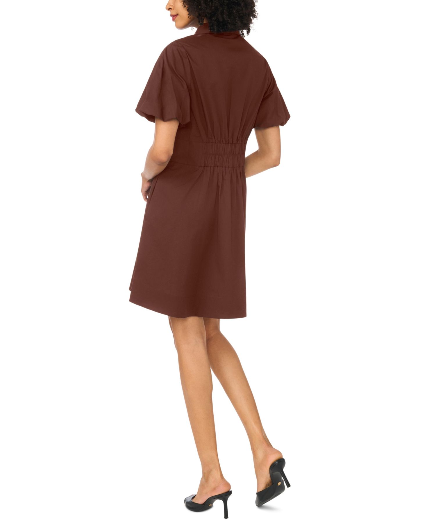 Women's Puff-Sleeve Corset Cotton Mini Dress