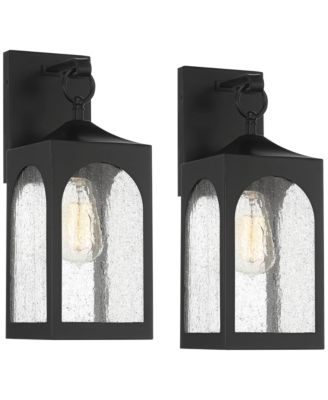Tyne Modern Outdoor Wall Light Fixtures Set of 2 Matte Black Metal 16 1/2" Seedy Glass for Post Exterior Barn Deck