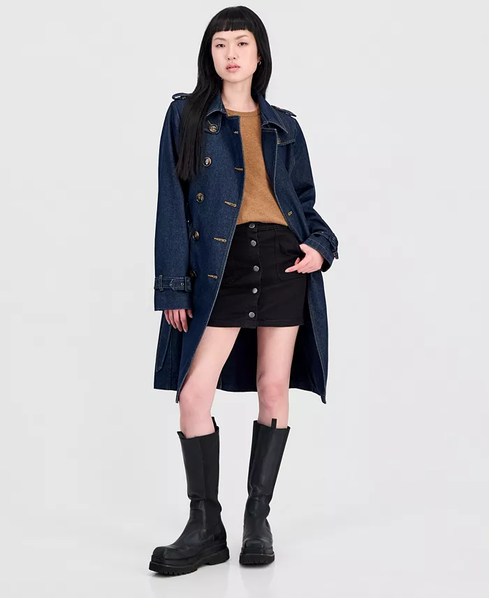 Women's Double-Breasted Denim Trench Coat - thumbnail 5